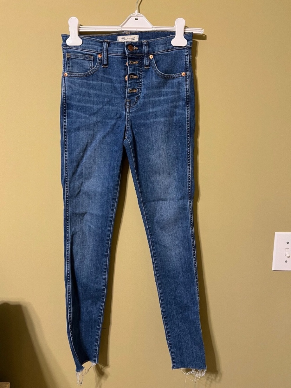Madewell 10" High Rise Skinny Jeans Size 25 Button Fly Fray Hem Medium Blue